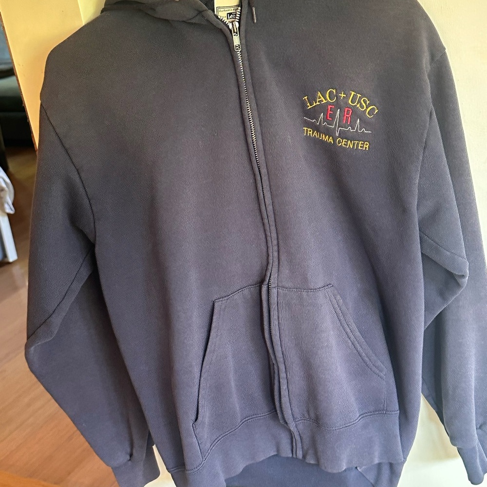 Lee Dark Gray Zip-Up Hoodie LAC-USC ER Trauma Center